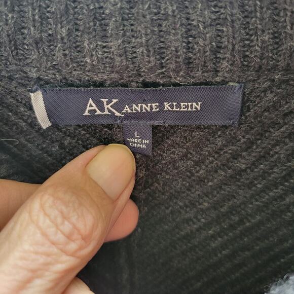 Anne Klein Minimalist Prep Gray Charcoal wool Blend long sleeve cardigan SZ L - Picture 3 of 8